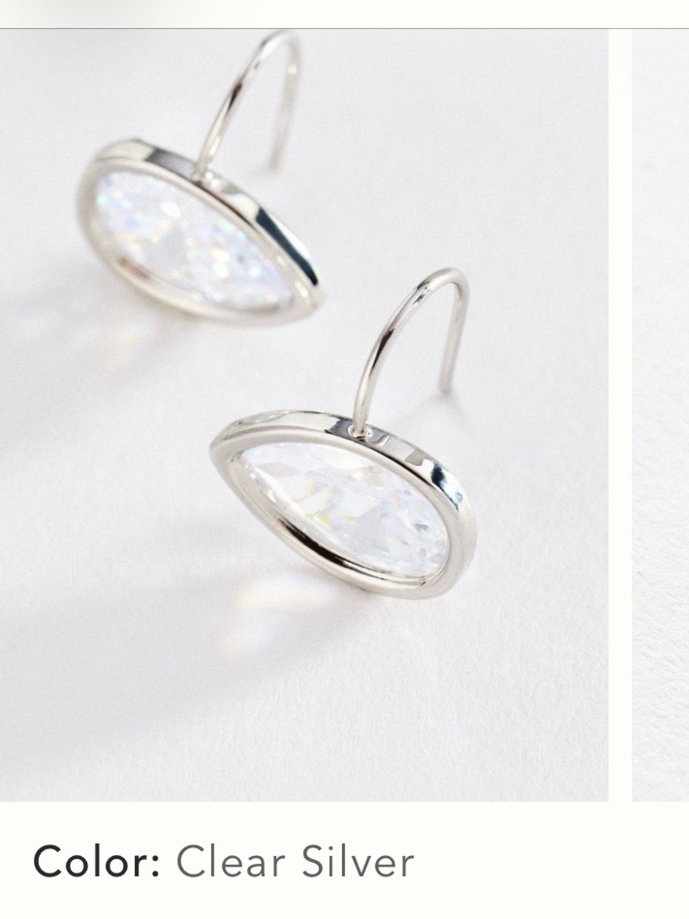 Anthropologie Silver Oval Crystal Drop Earrings